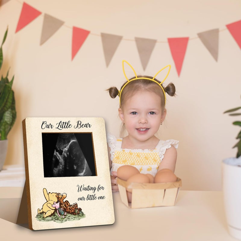 ALodr Winnie Baby Shower Decor - Picture Frame  Sign  Ultrasound Frame  Pregnancy Milestone Keepsake & Gender Reveal Decor - Image 5